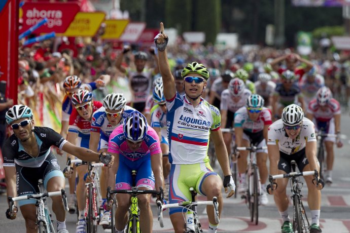 Vuelta a Espaňa 2011 bola prvou Saganovou Grand Tour. Vyhral vtedy tri etapy. (AP Photo/Arturo Rodriguez)