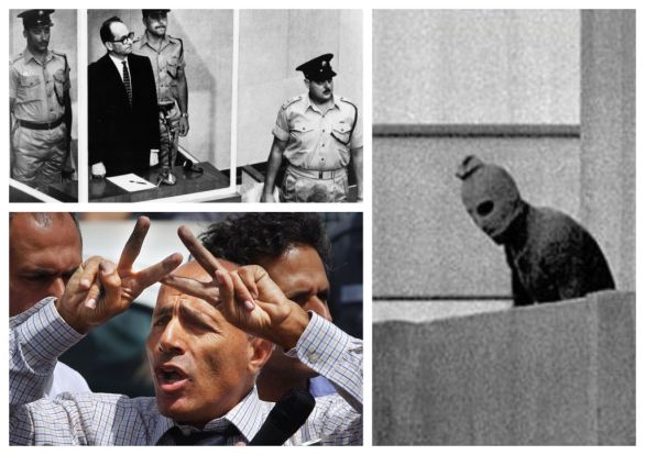 Nacistu Eichmanna pred jeruzalemský súd dostal Mosad. Na snímke vpravo palestínsky terorista počas masakra na mníchovskej olympiáde v roku 1972 a vľavo dole izraelský whistleblower Mordechaj Vanunu, ktorého vlákala do pasce agentka Mosadu. Foto – TASR/AP, Wikimedia