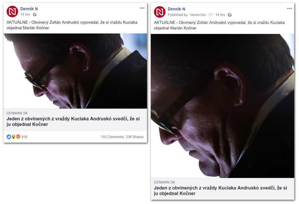 Štandardné zobrazenie príspevkov v newsfeede (vľavo) a nová testovaná verzia so štvorcovými obrázkami (vpravo).