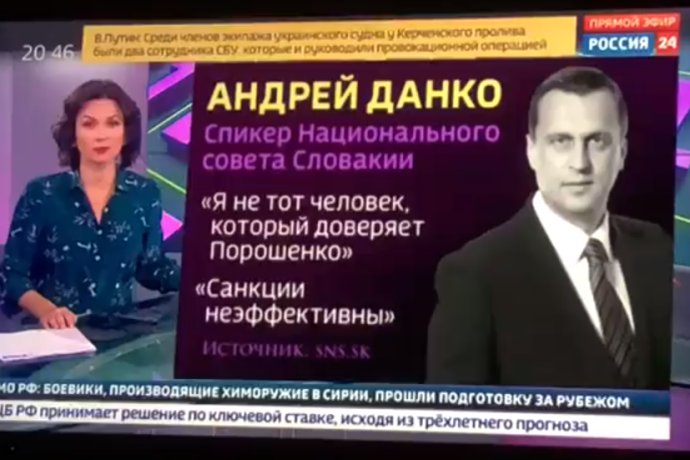Andreja Danka citovala štátna televízia Rossija 24 v utorok vo večernom vysielaní. Reprofoto - FB stránka SNS