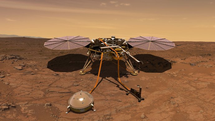 Takto by mala pracovať sonda InSight na Marse. zdroj – NASA