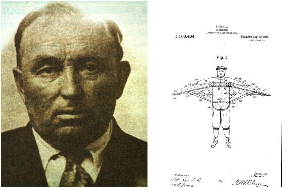 Vľavo Štefan Banič, vpravo nákres Baničovho padáka. Zdroj – TASR/patents.google.com