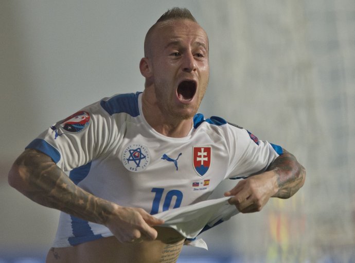 V roku 2014 strelil Stoch víťazný gól Španielsku, takto ho oslavoval. Foto - archív tasr