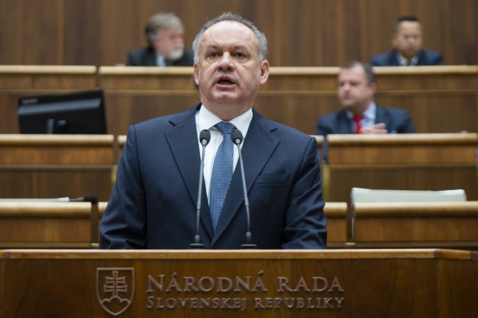 Pred voľbou ústavných sudcov vystúpil prezident Andrej Kiska v parlamente. Foto - TASR