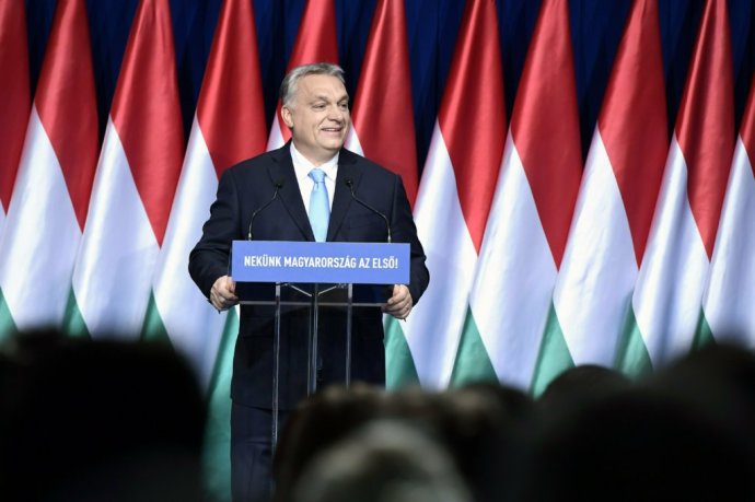 Maďarský premiér Viktor Orbán počas výročného prejavu o stave krajiny. Foto - TASR/AP