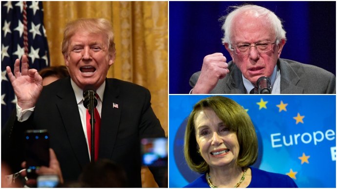 Donald Trump, Bernie Sanders a Nancy Pelosiová. Foto – TASR/AP