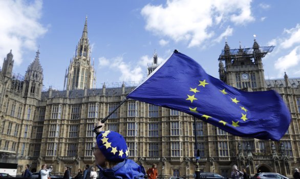 Odporca brexitu pred parlamentom. Foto - TASR/AP