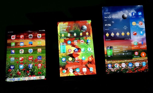 Zľava doprava: 5. verzia 8-palcového iPadu mini, 8-palcový Huawei MediaPad M5 a 10-palcový Samsung Galaxy Tab S4. Foto – autor