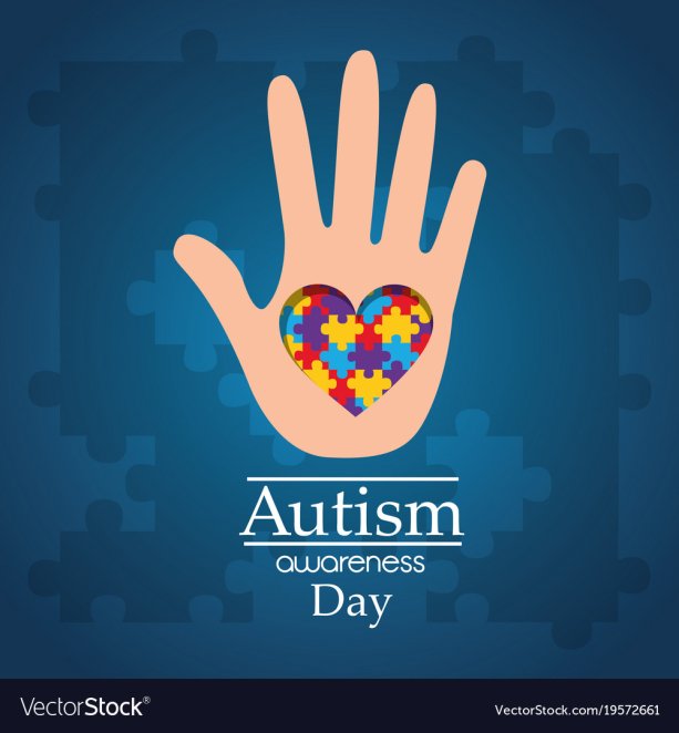 autism awareness day hand with puzzle heart care disease vector illustration