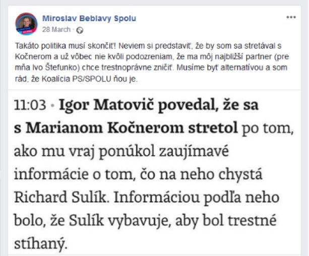 Tá Matovičova tlačovka mala inak celkom onakvejšiu dohru, s váhou, akú Beblavý sa ešte nikdy nepokúsil dosiahnuť a v tomto sa s tým “bláznom Matovičom” ani nikdy nebude môcť porovnávať. Hlavne, že si však nájde čas reagovať na pa-informácie nejakých väzobne stíhaných zúfalcov. To sú tie priority verejné.