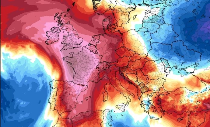 Vo štvrtok by na viacerých miestach Európy mali teploty presiahnuť 40 stupňov Celzia. Foto – tropicaltidbits.com