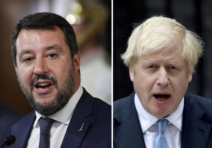 Matteo Salvini a Boris Johnson - dve tváre rovnakého problému. Foto - AP