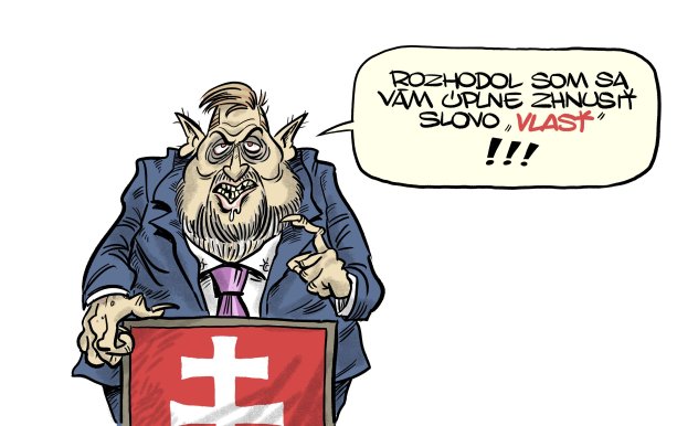 Štefan Harabin oznamuje svetu stranu Vlasť (nakreslil Shooty)