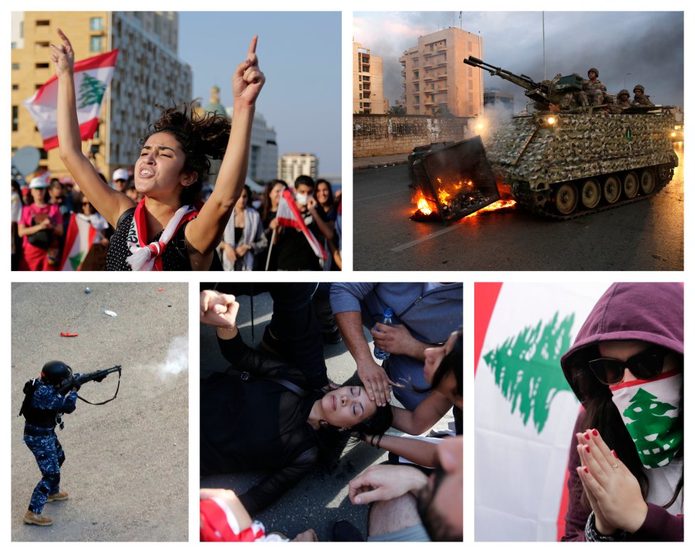 Medzi protestujúcimi v prvej línii sú často ženy. V Libanone sa demonštruje po celej krajine a bez rozdielu náboženstva či veku. Foto - TASR/AP