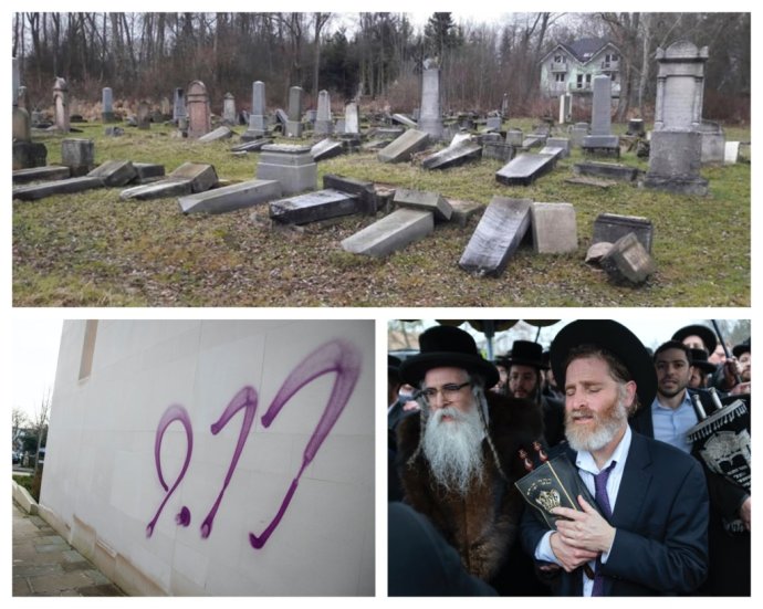 Pováľané židovské náhrobky v Námestove, antisemitské nápisy v Londýne a útok mačetou v dome rabína pri New Yorku. Tohtoročnú Chanuku poznačili protižidovské útoky. Foto - TASR/AP
