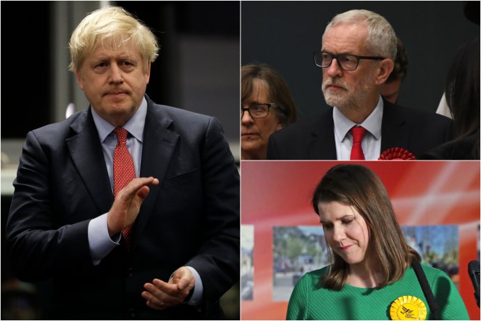 Víťaz a porazení: Boris Johnson, líder labouristov Jeremy Corbyn a líderka liberálnych demokratov Jo Swinson. foto – TASR/AP