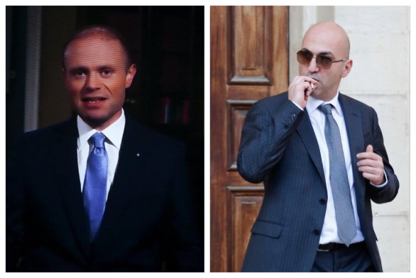 Maltský premiér Joseph Muscat oznámil v televízii, že čoskoro rezignuje. Na snímke vpravo biznisman Yorgen Fenech, obvinený zo spoluúčasti a vražde novinárky. Foto - TASR/AP
