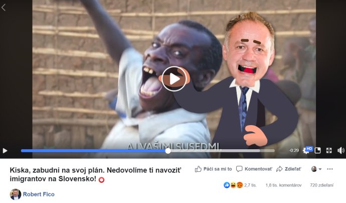 Volebný klip postavený na klamstve o Kiskovi a rasových predsudkoch. Reprofoto N z FB Smeru