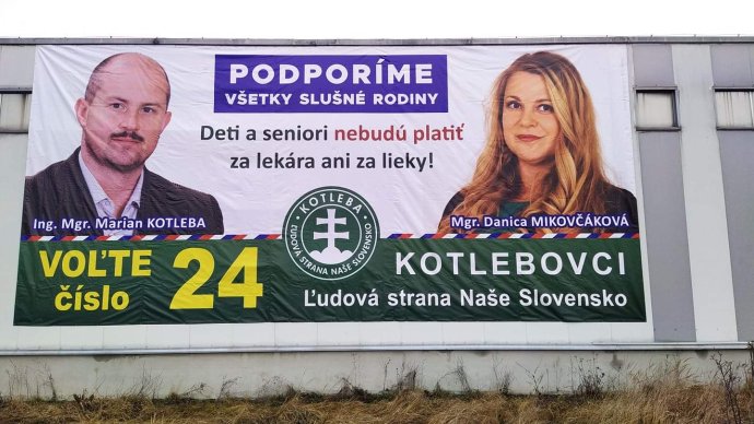 Bilbord kandidátky Mikovčákovej s predsedom ĽSNS Kotlebom. Zdroj: FB Danice Mikovčákovej