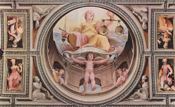 Spravodlivosť na alegorickej freske v Palazzo Pubblico v Siene (autor je renesančný maliar Domenico di Pace Beccafumi)