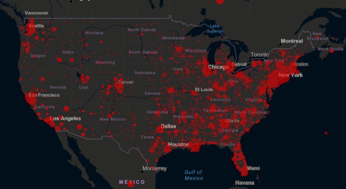 Kde v USA sa koronavírus šíri najviac. Mapa – CSSE, Johns Hopkins University