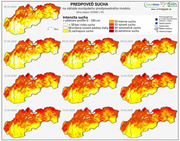 Intenzita sucha od 6. do 15. apríla. Zdroj – intersucho.sk