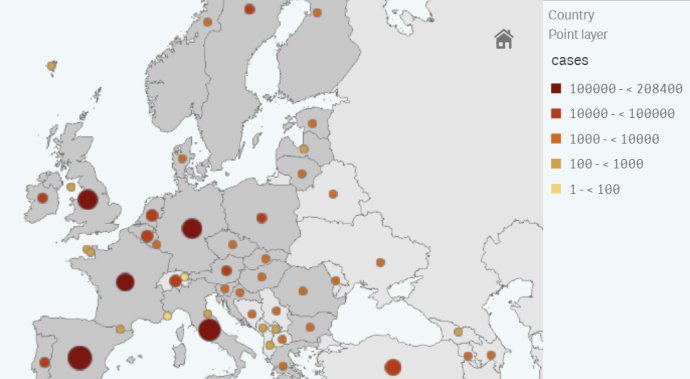 Počet potvrdených prípadov COVID-19 v Európe. Zdroj - ECDC