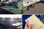 Zničená vojenská technika z vojny v Donbase a kniha Donbas