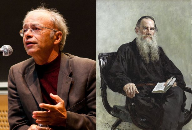 Peter Singer (vľavo) a Lev Tolstoj (na portréte Iliu Repina). Zdroj – Joel Travis Sage/Wikipédia (CC BY 3.0); Wikipédia