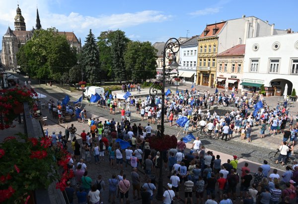 Protest zamestnancov U. S. Steel v Košiciach. Foto - TASR
