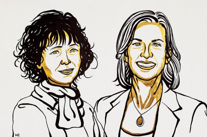 Laureátky tohtoročnej Nobelovej ceny za chémiu, Emmanuelle Charpentierová z Inštitútu Maxa Plancka v Berlíne a Američanka Jennifer Doudnová z Kalifornskej univerzity v Berkeley. Zdroj – Nobel Prize