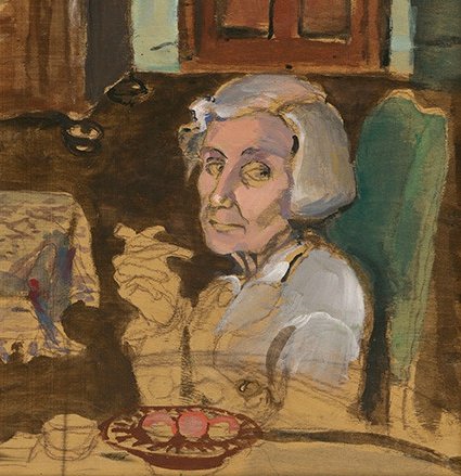 Margita Czóbelová: Autoportrét v domácom interiéri, 1930 – 1935, SNG, inv. číslo O 5030.