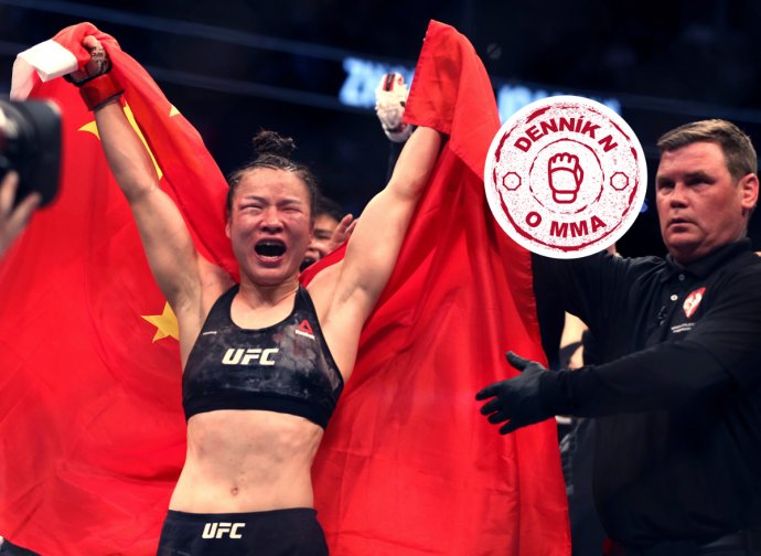 Číňanka Čang Wej-li oslavuje víťazstvo nad Joannou Jędrzejczykovou z Poľska a obhajobu titulu v kategórii do 52 kilogramov v miešaných bojových umeniach UFC 248 v Las Vegas 7. marca 2020. Foto - TASR/AP
