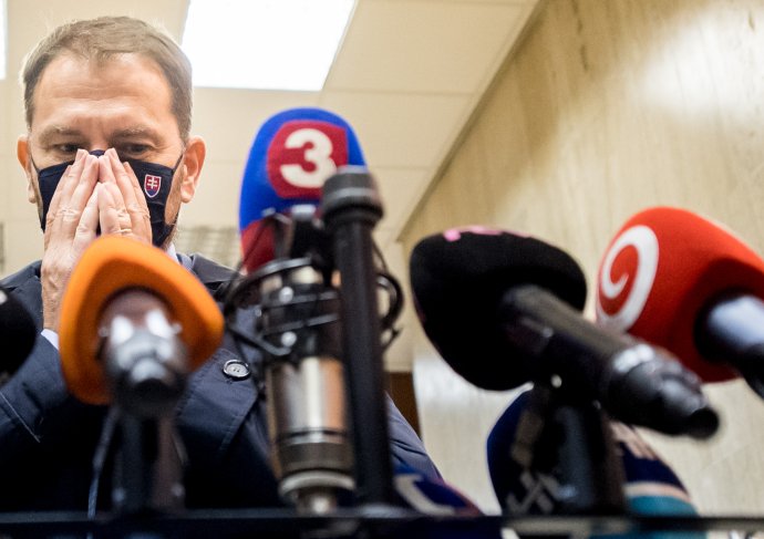 Premiér Igor Matovič na vlastnom brífingu po tlačovke o lockdowne. Foto - TASR