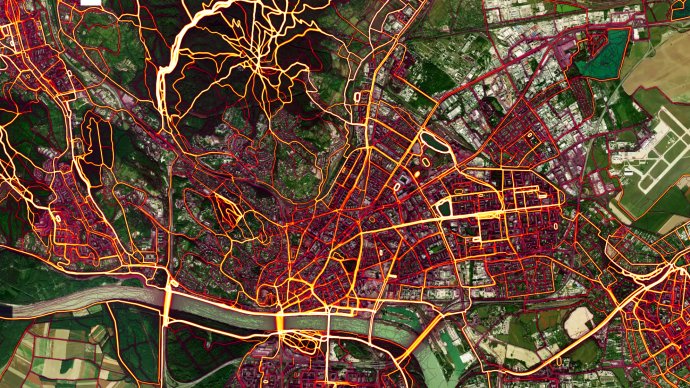 Teplotná mapa bežeckých trás v Bratislave. Reprofoto – Strava