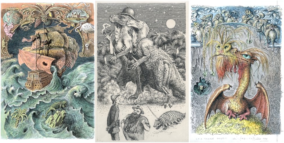 Peter Kľúčik, ilustrácie príbehov Robinson Crusoe, Stratený svet a Hobit