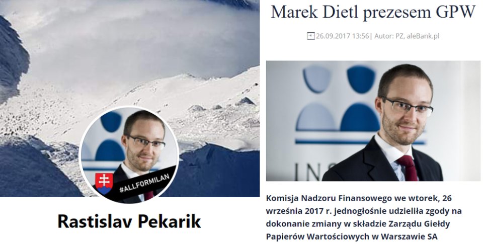 Rastislav Pekarik na Facebooku vystupuje pod fotkou poľského ekonóma Mareka Dietla.