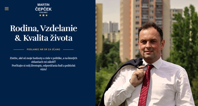 Webová stránka Martina Čepčeka. Zdroj - Reprofoto