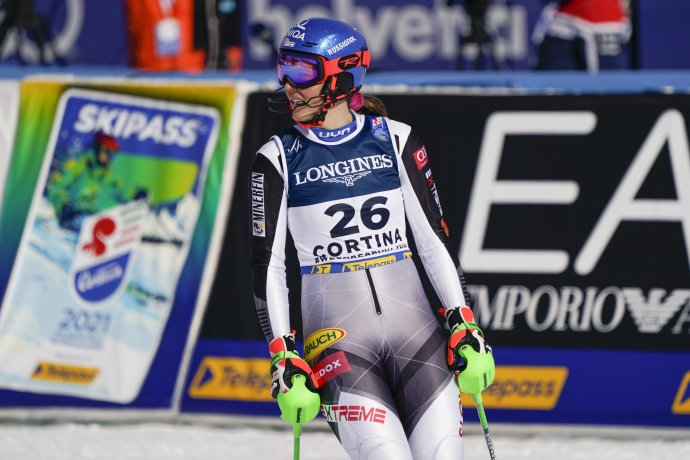 Petra Vlhová v cieli slalomu v alpskej kombinácii žien na MS v lyžovaní v talianskom stredisku Cortina d'Ampezzo. Foto - TASR/AP