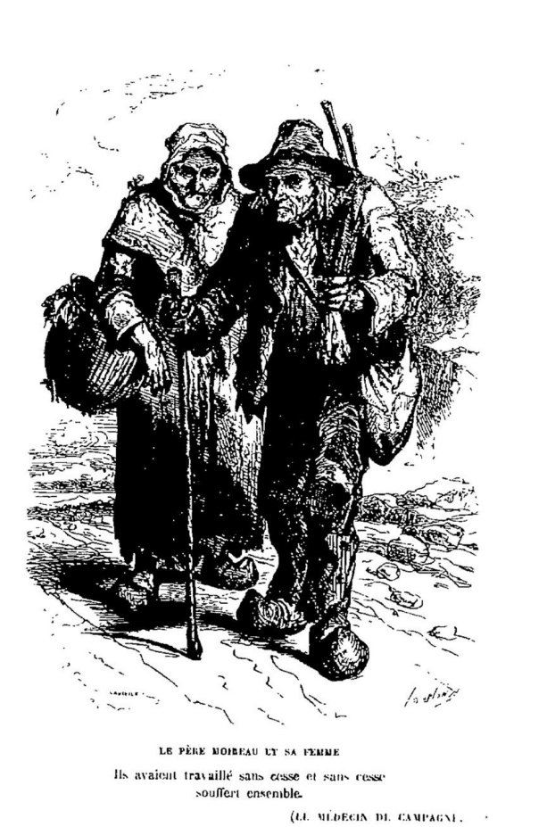 Otec Moreau a jeho žena. "Obidvaja stále pracovali a stále trpeli spolu." Vidiecky lekár - 1833. Zdroj commons.wikimedia.org