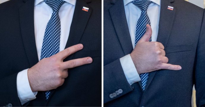 Matovičove gestá, ktoré ukazoval popri čakaní na stretnutie s prezidentkou. Foto - TASR a Denník N