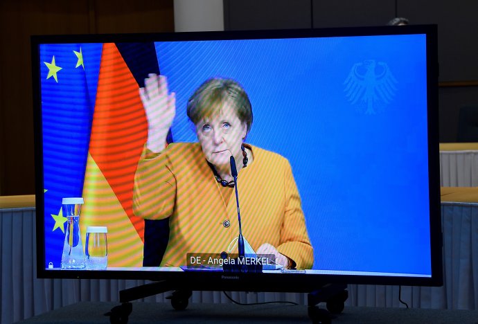 Angela Merkelová na videokonferencii EÚ. Foto - TASR