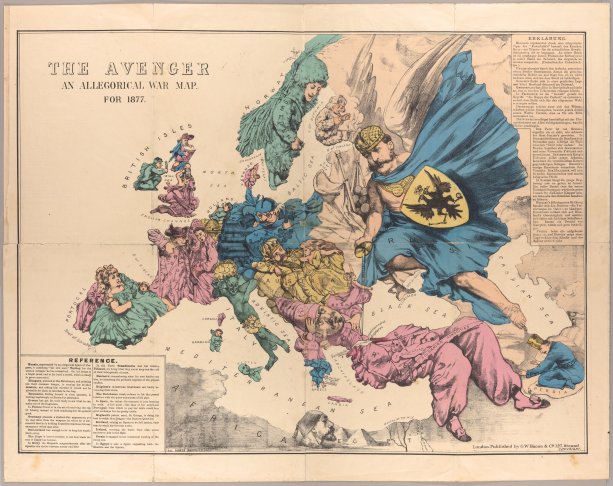 Frederick William Rose - Pomstiteľ: Alegorická vojnová mapa pre rok 1877. Zdroj: commons.wikimedia.org