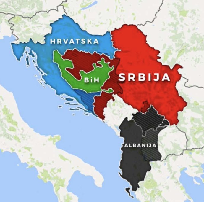 Nebezpečná hra s prekreslovaním mapy na Balkáne. Foto - Twitter