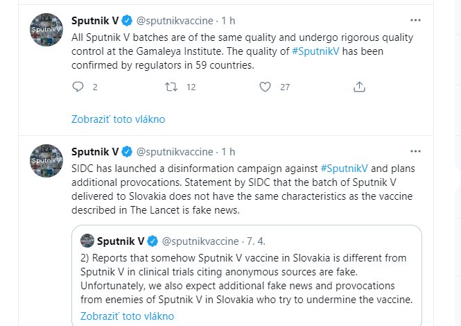 Správy o Slovensku a Sputniku V na Twitteri.