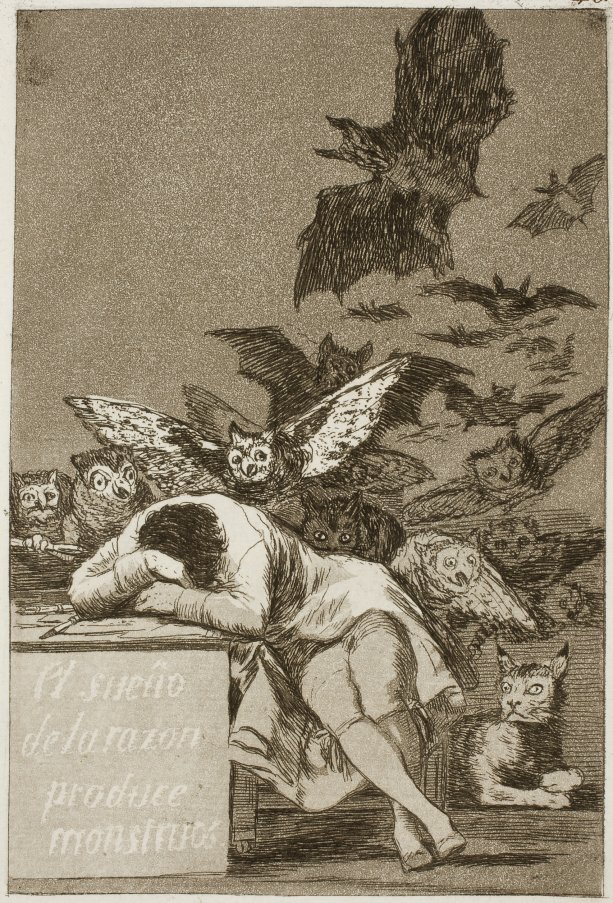 Francisco Goya - Spánok rozumu plodí príšery (1797-1798). Z cyklu Rozmary. Zdroj: commons.wikimedia.org