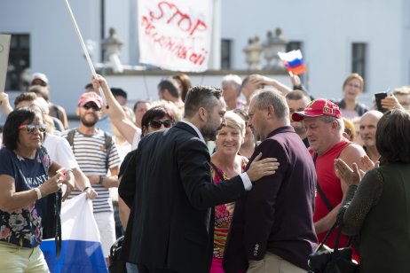 Blaha and Kotleba on the protest.  Photo - tasr