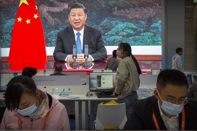 Si Ťin-pching reční počas otvorenia veľtrhu China International Import Expo Foto - TASR/AP