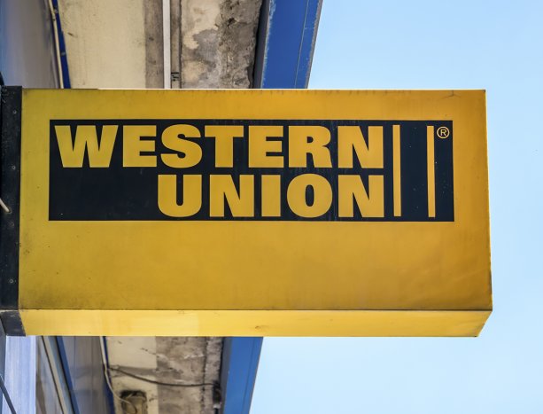 Bucharest/Romania - 09.06.2020: Branch of Western Union money transfer in BUcharest.. Western Union sign and logo.