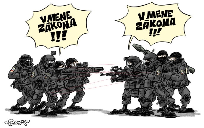 Karikatúra z 13. septembra 2021, keď naplno prepukla vojna v polícii.